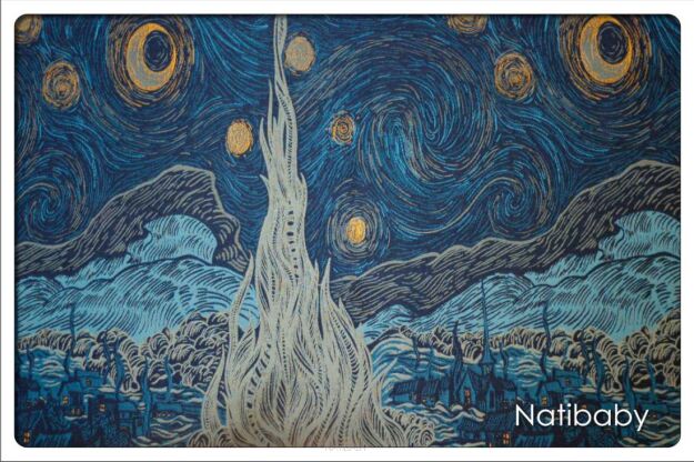 Starry Night Slimpy, CHUSTA WIĄZANA, [100% bawełna] chusta dla dziecka, chusty dla dzieci, chusta dla niemowląt, chusty dla niemowląt, chusta do noszenia dziecka, chusty do noszenia dzieci, bezpieczna chusta, bezpieczne chusty