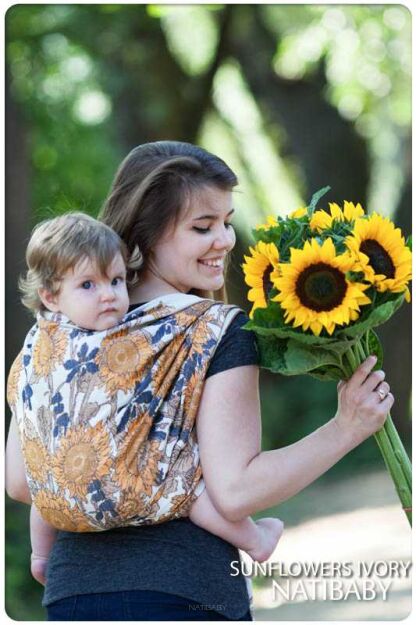 Sunflowers Ivory, CHUSTA WIĄZANA, [50% bawełna, 50% wisk.z.bamb.] chusta dla dziecka, chusty dla dzieci, chusta dla niemowląt, chusty dla niemowląt, chusta do noszenia dziecka, chusty do noszenia dzieci, bezpieczna chusta, bezpieczne chusty