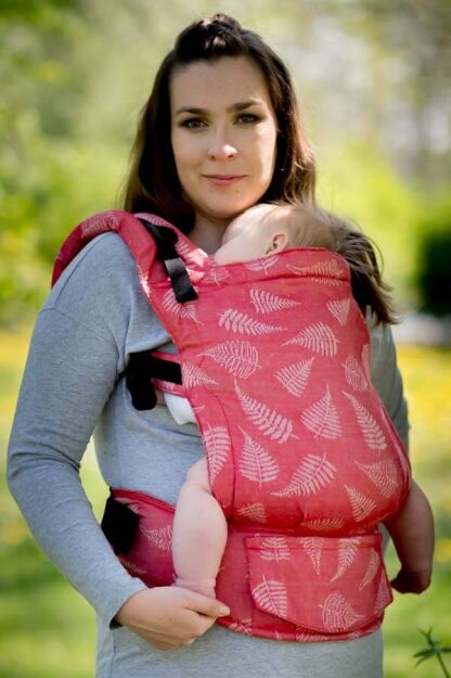 BABY Ferns Red, NATIGO nosidełko ergonomiczne, [50% bawełna, 50% len]