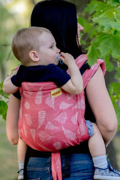 BABY Ferns Red, ONBUHIMO nosidełko ergonomiczne, [50% len, 50% bawełna]