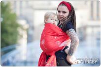 Dandelions Rosso, CHUSTA KÓŁKOWA, [68% bawełna, 19% ramia, 13% jedwab] chusta dla dziecka, chusty dla dzieci, chusta dla niemowląt, chusty dla niemowląt, chusta do noszenia dziecka, chusty do noszenia dzieci, bezpieczna chusta, bezpieczne chusty